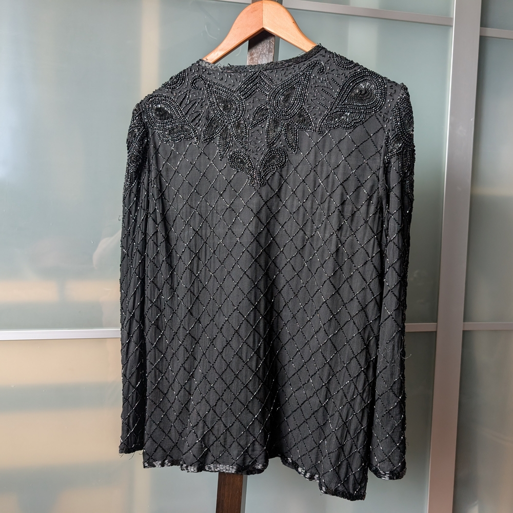 📼 Vintage Black Beaded Embellished Evening Jacket - Medium - Picture 7 of 15